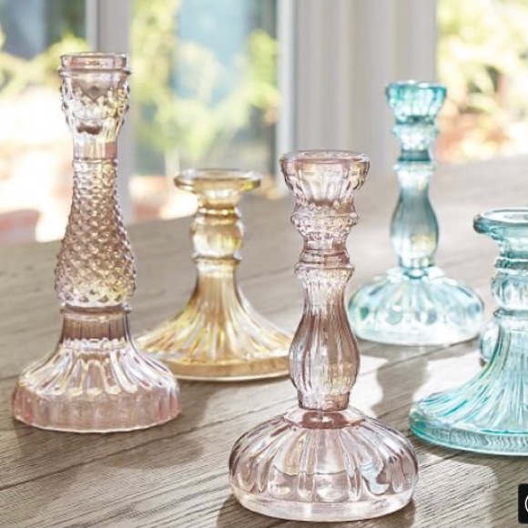 PB Vintage Inspired Pressed Glass Taper Holder Set